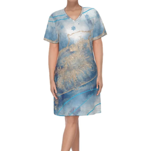 Women's V Neck Cotton Dress, Summer dresses, Short Sleeves midi dress, loose casual robes,customized Clothing, boho Dress, Loose Shirt Dresses