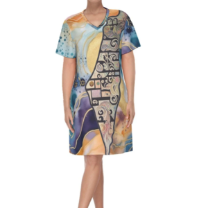 Women's V Neck Cotton Dress, Summer dresses, Short Sleeves midi dress, loose casual robes,customized Clothing, boho Dress, Loose Shirt Dresses