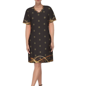 Women's V Neck Cotton Dress, Summer dresses, Short Sleeves midi dress, loose casual robes,customized Clothing, boho Dress, Loose Shirt Dresses