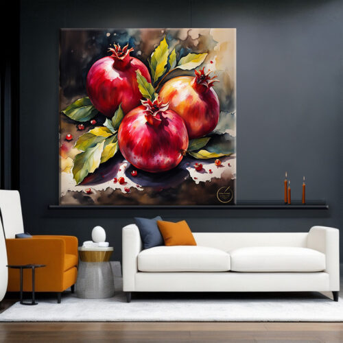 Pomegranate Nature Art, Home Decor, Art wall home decor, Gallery Canvas print, Original paintings, Colorful Wall Art, Large Wall Art - Image 4