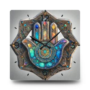 Acrylic Wall Clock Hamsa, perfect gifts, Festival of lights , Jewish Celebration, Round + Square