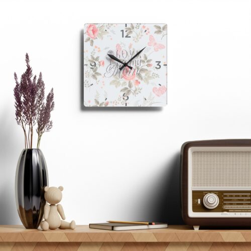 Romantic Flowers Acrylic Wall Clock, perfect  present, for mom, Mother's Day, Love Mom, Round + Square - Image 6