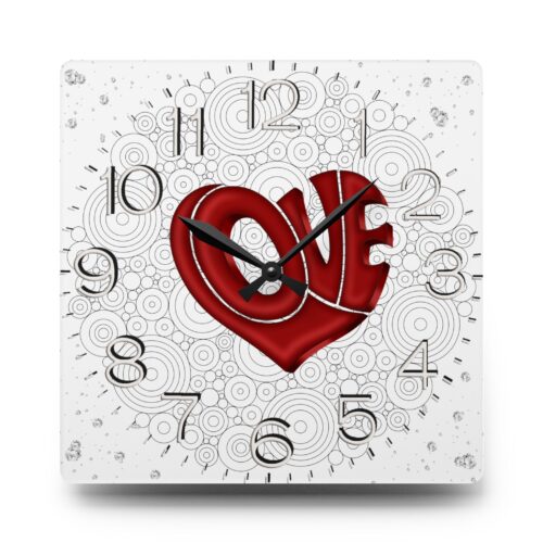 Love Heart Acrylic Wall Clock, Unique Home Decor, Gifts for Nana, Anniversary Gifts, Gifts for Mom, Gifts for Her, Round + Square