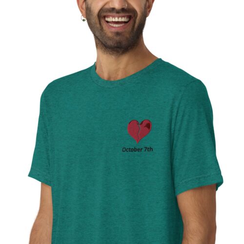 October 7th, Broken heart, Short sleeve t-shirt, Special embroidery heart, Support Israel ,Donate to Israel, Israel tshirt - Image 10