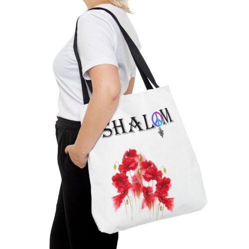 SHALOM Peace Tote Art Bag ,Hamsa Bag, Minimalistic Shopping Bag,Aesthetic Totebag, Flowers Bag, red Poppies