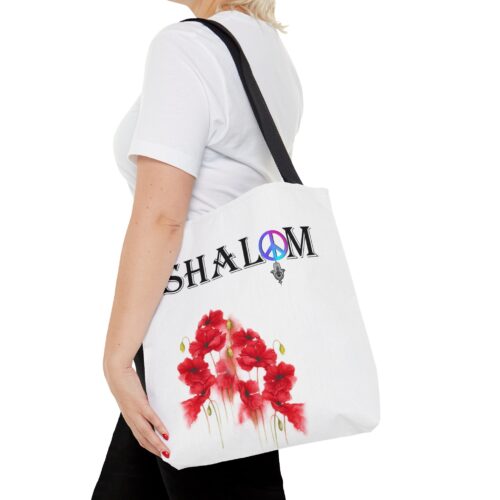 SHALOM Peace Tote Art Bag ,Hamsa Bag, Minimalistic Shopping Bag,Aesthetic Totebag, Flowers Bag, red Poppies - Image 2
