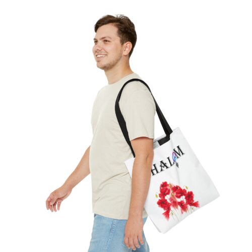 SHALOM Peace Tote Art Bag ,Hamsa Bag, Minimalistic Shopping Bag,Aesthetic Totebag, Flowers Bag, red Poppies - Image 9