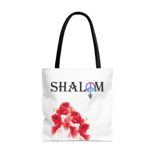 SHALOM Peace Tote Art Bag ,Hamsa Bag, Minimalistic Shopping Bag,Aesthetic Totebag, Flowers Bag, red Poppies - Image 4