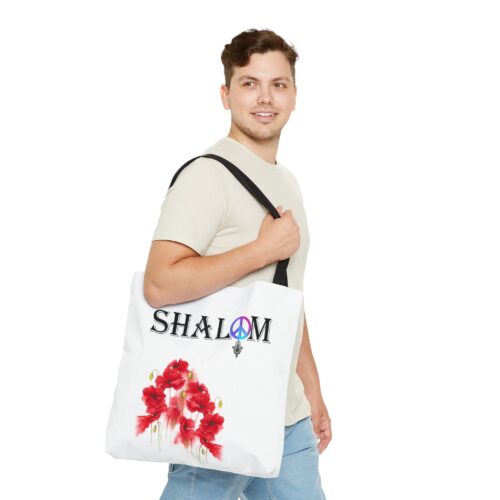 SHALOM Peace Tote Art Bag ,Hamsa Bag, Minimalistic Shopping Bag,Aesthetic Totebag, Flowers Bag, red Poppies - Image 6
