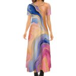 Round Neck Short Sleeve Dress,Soft Casual Loose Tunics, Customized Maxi Dresses,Flared Dress,Vintage Dress,Plus Size Clothing, Boho style