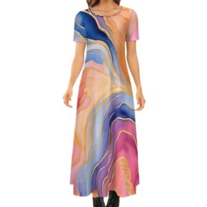 Round Neck Short Sleeve Dress,Soft Casual Loose Tunics, Customized Maxi Dresses,Flared Dress,Vintage Dress,Plus Size Clothing, Boho style