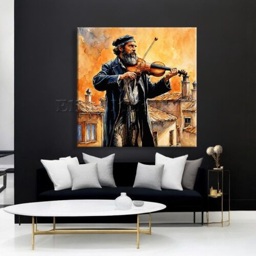 Fiddler on the roof, Art wall home decor, Gallery Canvas print, Original paintings, Colorful Wall Art, Large Wall Art, Gifts for holidays - Image 6